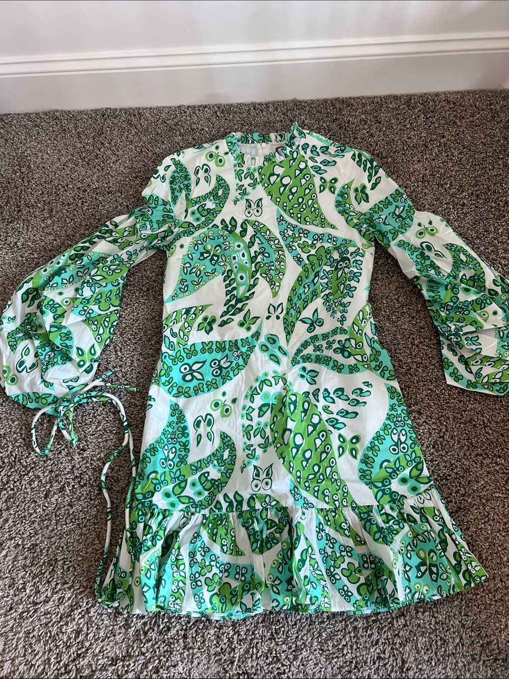 STAUD Carolina Green Paisley Mini Dress